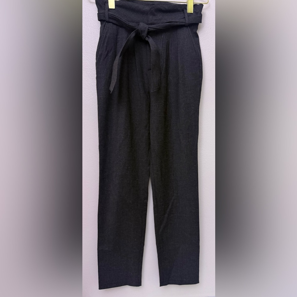 Sezane High-Waist Paperbag Trousers with Tie Belt Dark Gray Size 34